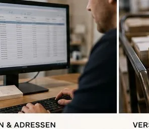 Adressdatensätze am Bildschirm des Arbeitsplatzes in der Produktion
